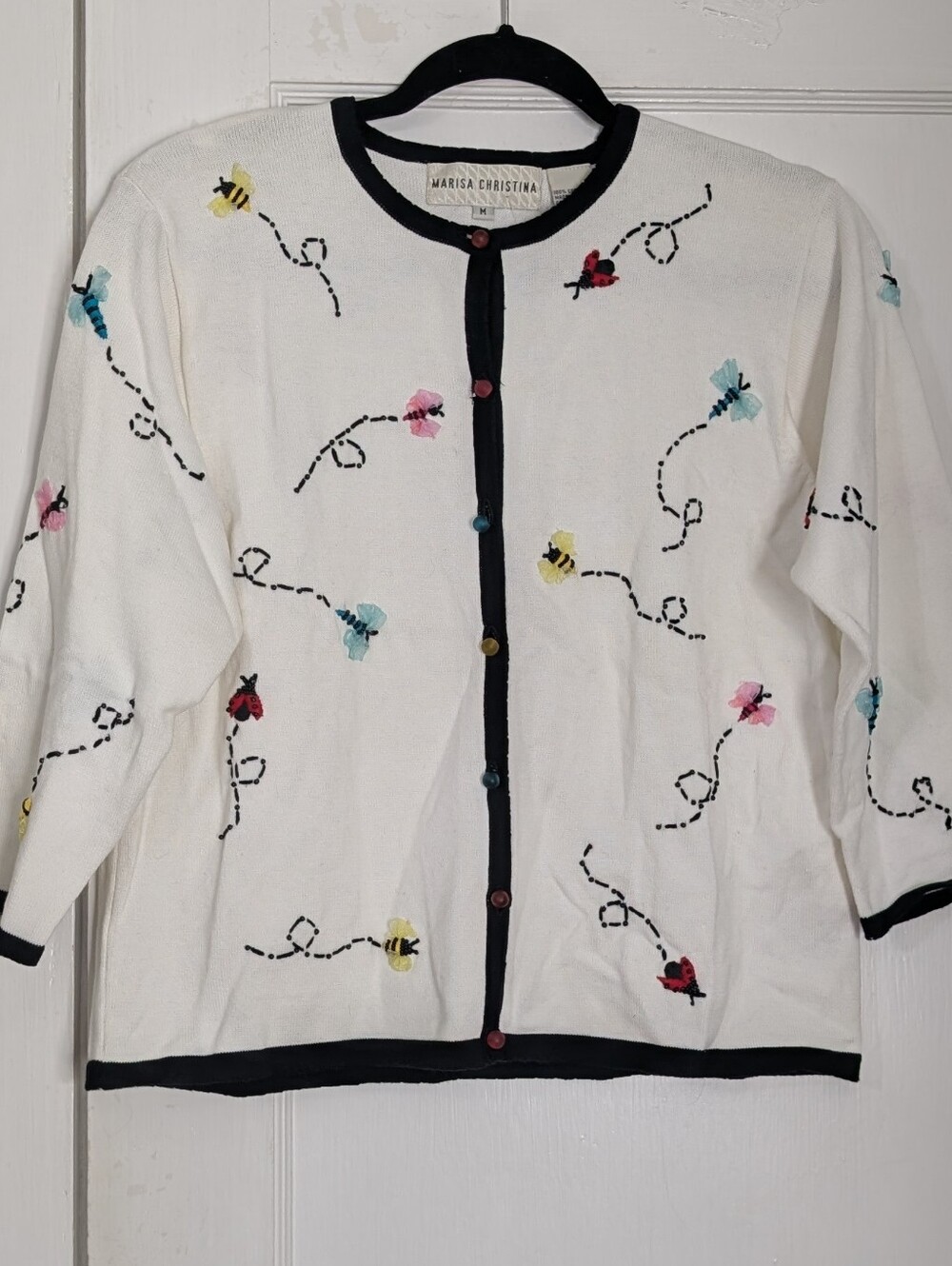 Marisa Christina Ladybug Bumble Bee Dragonfly Sweater Cardigan Sz M Cottagecore